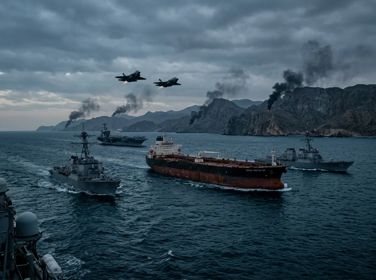 US Navy escorting oil tanker in Strait of Hormuz 2026 conflict